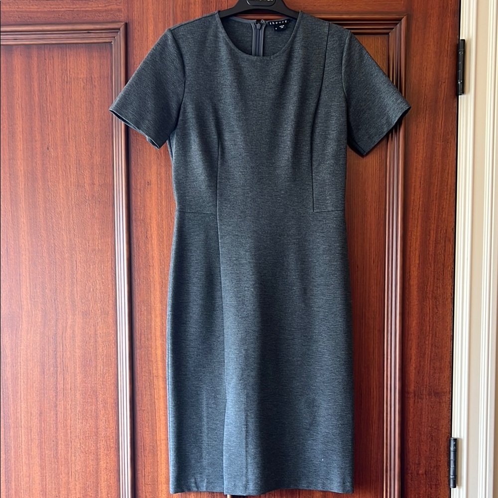 Theory Short Sleeve Tailored Dress in Dark Gray